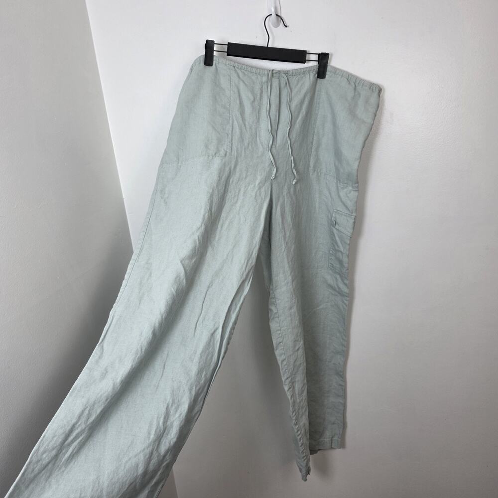 Crossing Point Pastel Green 100% Linen Wide Leg‎ Coastal Drawstring Pants Sz 2XL